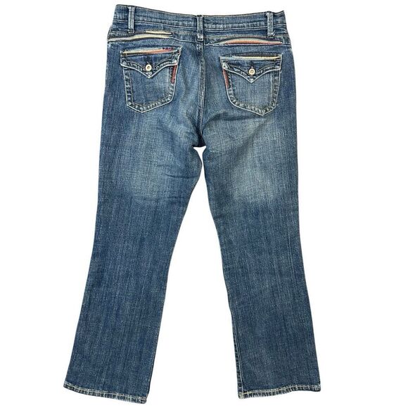 Lena Jeans Blue Denim BOHO Colorful Embroidery W28 Mid Rise Festival Button Flap - Picture 5 of 12